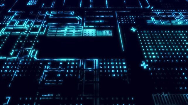 An animated digital background with blue lines and glowing nodes reminiscent of an electronic circuit or data network. The animation is suitable for topics related to information technology