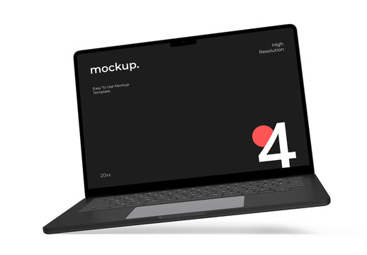 Floating Laptop Dark Screen Mockup
