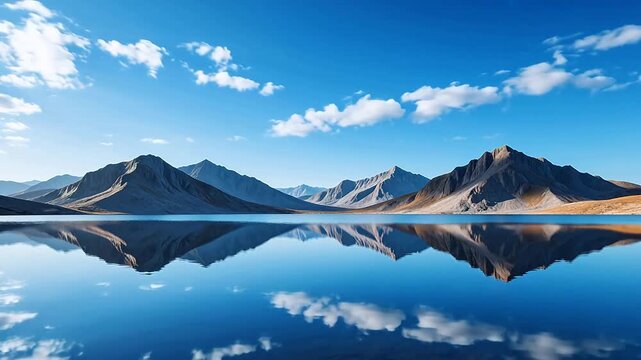 Mountain lake reflection under clear sky