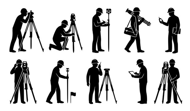 Surveyor silhouettes performing various tasks