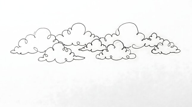 Whimsical hand-drawn clouds on white background with simple line art