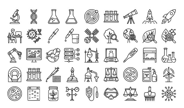 Science and research line icons set biology chemistry physics and space exploration