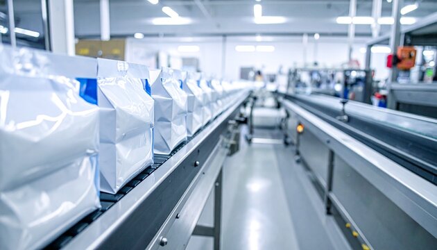 Modern automated factory assembly line with robotic arms.