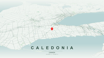 Modern minimalist vector map of Caledonia, Ontario. High-quality scalable illustration of Caledonia geographic boundaries, Haldimand County and Grand River shoreline networks for posters design. © AliRza
