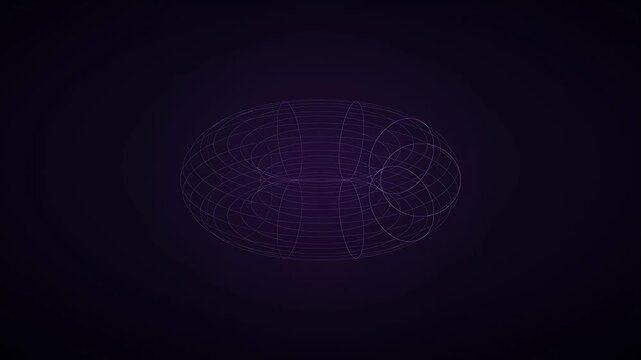 Dynamic wireframe geometric structure animation showing complex technical design elements floating in deep space environment futuristic blueprint modeling concept loop