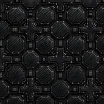 Black Carbon Fiber Tactical Armor Panel Background with Futuristic Modular Hard Surface Design
