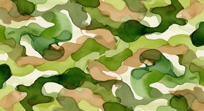 Camouflage Pattern with Green and Brown Shapes.