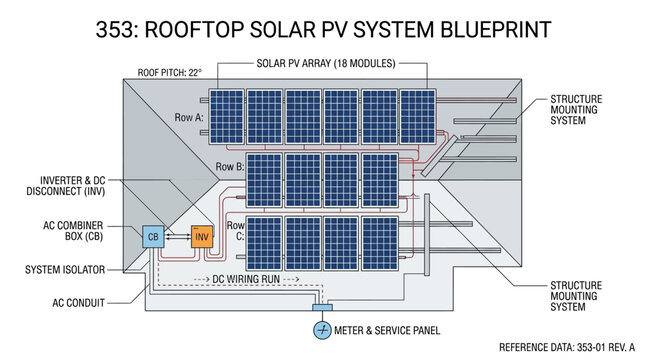 Rooftop Solar PV System Blueprint Diagram - Renewable Energy Plan