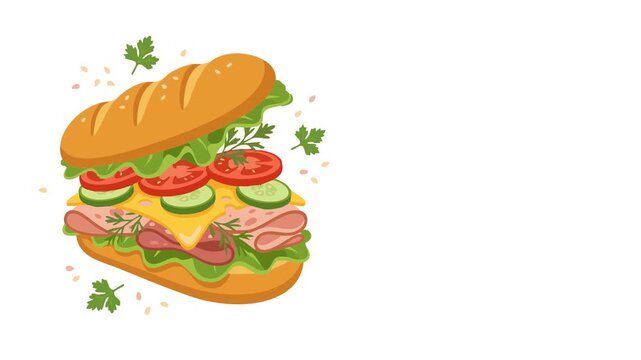 Vibrant Deli Sandwich Illustration with Fresh Ingredients Floating