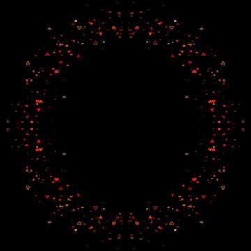 Shiny hearts in a circular shape 