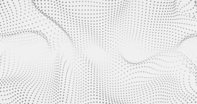 Abstract Gray Dot Mesh Waves on White Tech Background Seamless Loop