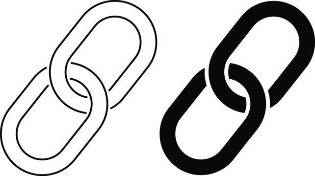 Chain Link Hyperlink Icon Set. Connected URL Attachment Symbols in Outline and Solid Styles for SEO Backlink, Website Integration