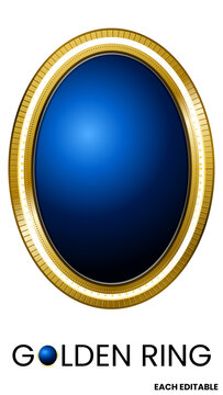 Blue ring abstract jewelry golden circle metal border frame beautiful fashion decoration on transparent background