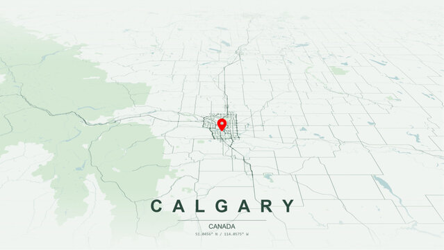 Modern minimalist vector map of Calgary, Alberta. High-quality scalable illustration of Calgary city geographic boundaries, Bow River and Elbow River confluence shoreline networks for posters design.