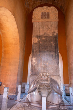 Stone stele on turtle pedestal under brick arches at Ming Tombs, Beijing, China
