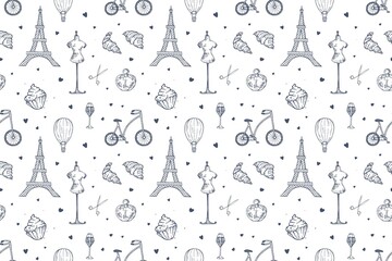 Black and white Eiffel Tower pattern on white background © Asif Creations