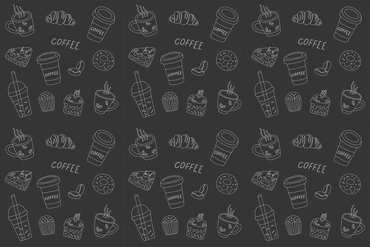 Gray coffee icons on dark background pattern