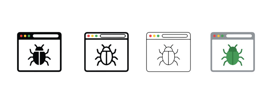 Browser windows with bug icons on white background