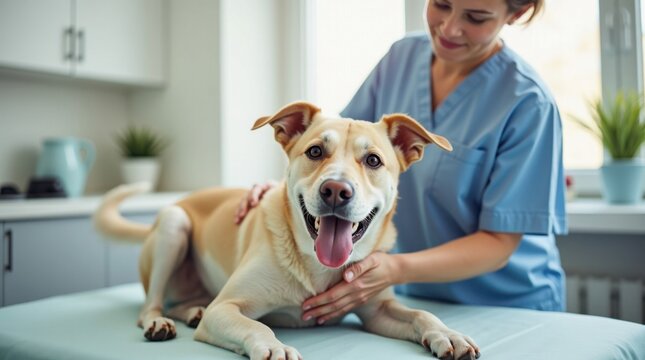 Perro mayor disfrutando de ejercicios suaves de fisioterapia con un especialista en rehabilitaci&oacute;n veterinaria