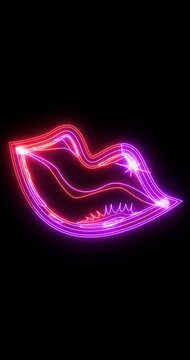Vertical Neon Lips Animation | Glowing Kiss Mouth Icon on Dark Background for Mobile Stories