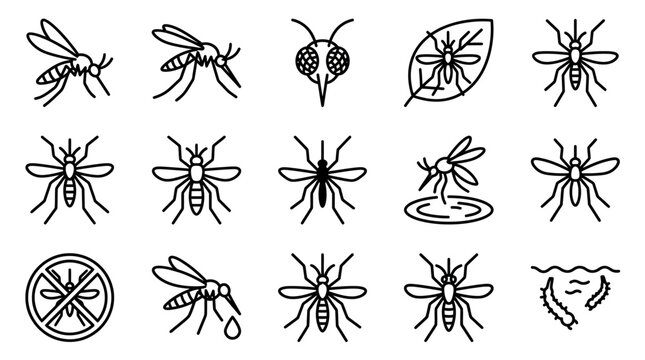 Mosquito Icons Set: Insects, Danger, and Control Symbols
