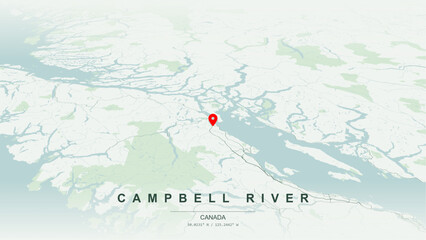 Modern minimalist vector map of Campbell River, British Columbia. High-quality scalable illustration of Campbell River geographic boundaries, Vancouver Island coastline for posters design. © AliRza