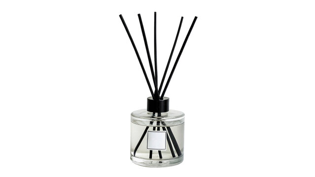 Black home fragrance diffuser sticks minimal decor isolated on transparent background