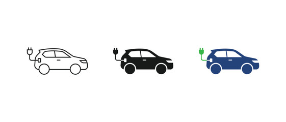 Fototapeta premium Electric car icons, EV vehicle symbols, Eco transport labels. vector illustration