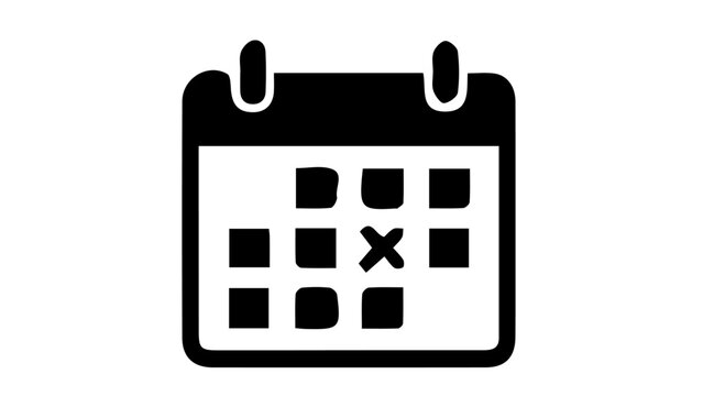 Black calendar icon, date planner symbol, schedule organizer, marked day