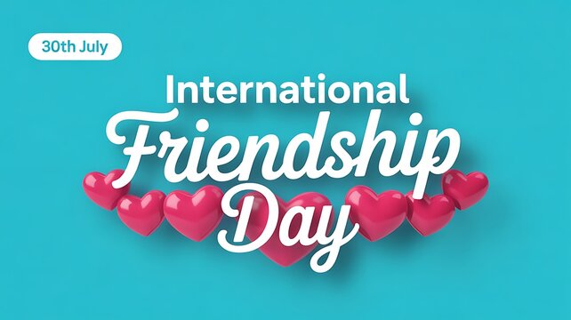 International friendship day greeting with hearts and turquoise background