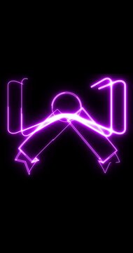 Vertical Neon Gift Bow Animation | Glowing Ribbon Present Decoration on Dark Background for Mobile Stories