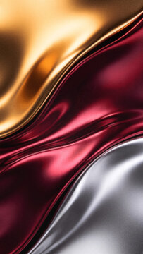 Abstract gold maroon and silver liquid metallic background with grainy texture waves vertical composition perfect for premium mobile device luxury wallpapers.
