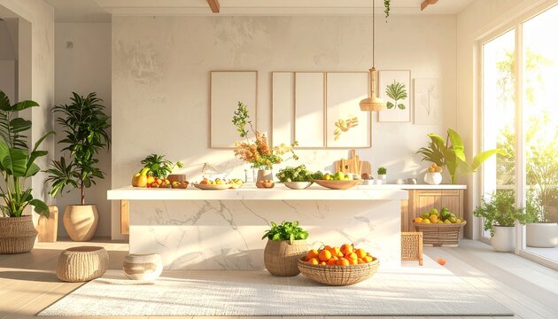 Elegant modern dining room with fresh floral centerpiece and plants.