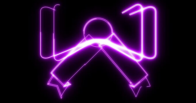 Neon Gift Bow Ribbon Animation on Black Background | Glowing Present Decoration Loop Motion Graphic 4k.