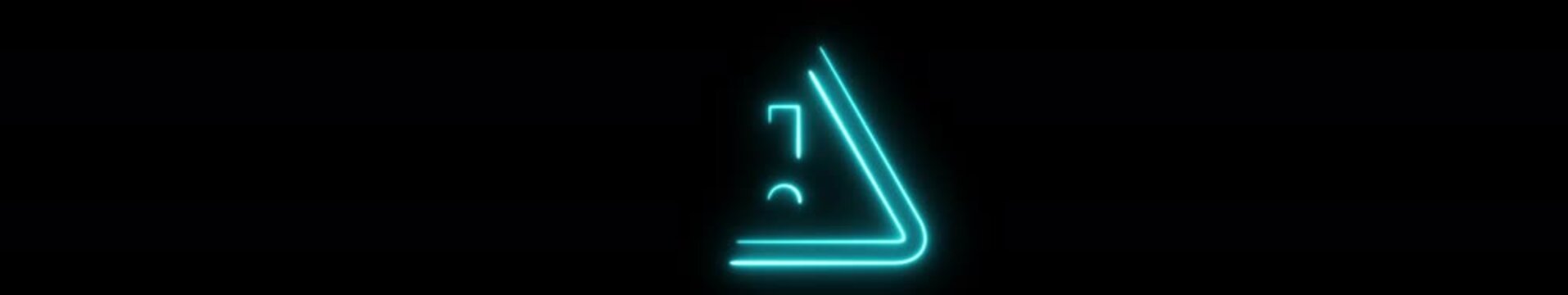 Ultrawide Animated Neon Warning Triangle Alert Icon Glowing Cyber Safety Notification Motion Graphics Widescreen Technology Background