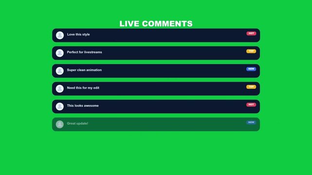 Live comment bubble stream on green screen