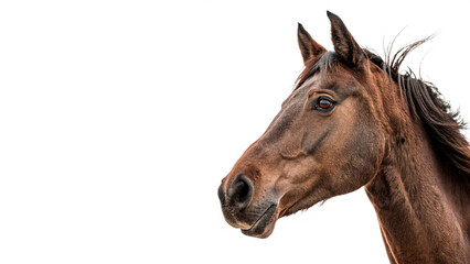 Beautiful profile portrait of majestic brown horse animal isolated on transparent background © novenko-png