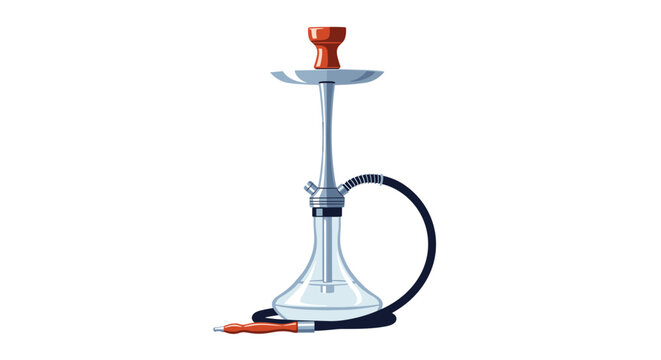 Elegant glass and metal water hookah with a long pipe isolated on a white background for smoking and lounge culture themes.