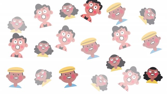 Multiple cartoon faces with shocked expressions and various hair styles. Perfect for social media posts, presentations, and educational materials.