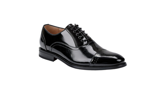 Classic black leather men dress shoe masculine fashion isolated on transparent background
