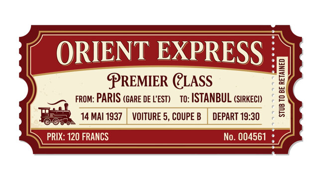 Orient Express Premier Class Train Ticket - Paris to Istanbul, 1937