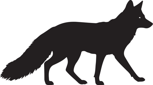 Black silhouette of a walking fox, side profile animal