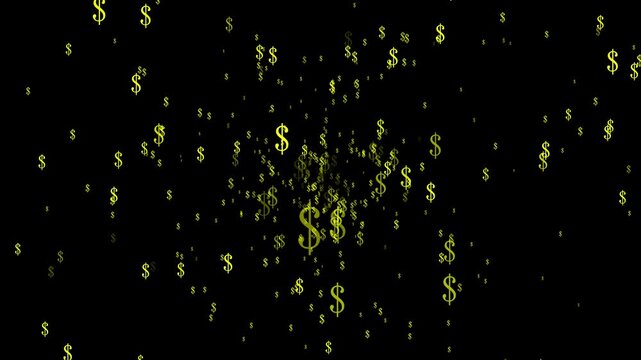 A multitude of dollar currency symbols looming toward the viewer alpha channel
