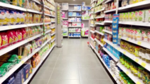 Moving Along the Shelves in a Grocery Store.