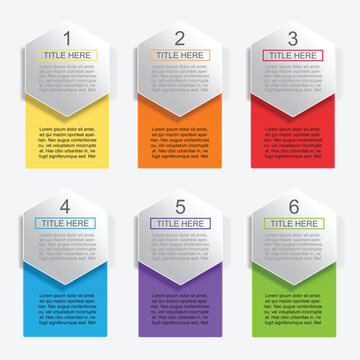6 step Hexagon badge tab infographic. Number timeline. Business data chart, investment goal, marketing challenge, strategy presentation, achievement diagram. vector template