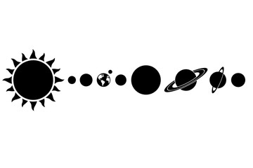 Physics science gravitation sun earth saturn moon icons space art set © Zainatun