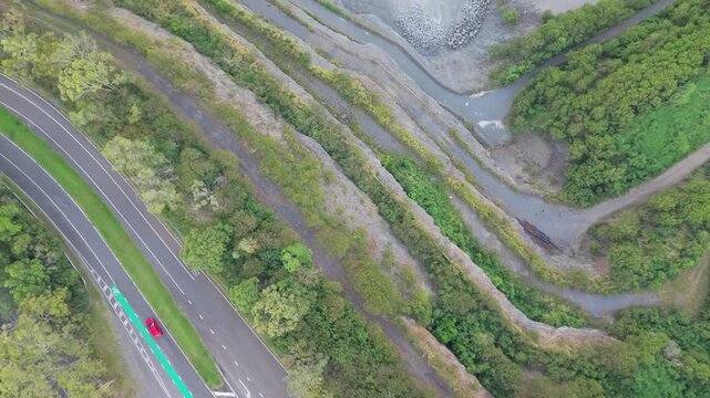 Top Down Aerial View of Quarry Terraces and Road in Brisbane Queensland Australia