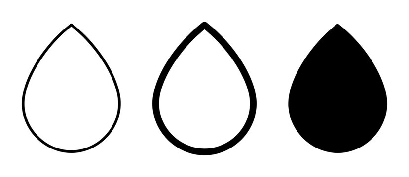 Water Drop Icons, Liquid Symbol Set, Simple Tear Shape Graphics, Black and White Design Elements