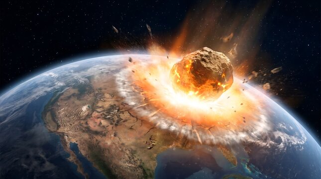 Massive Asteroid Impacting Planet Earth Sci-Fi Digital Art