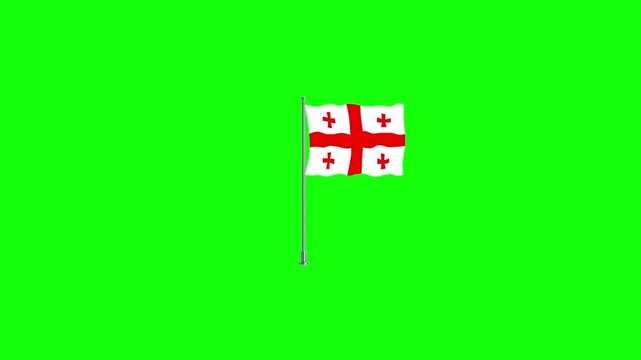 Georgia flag waving in wind on flagpole against green screen background, national symbol of Georgia, cinematic motion footage with dynamic movement for national events and celebrations.